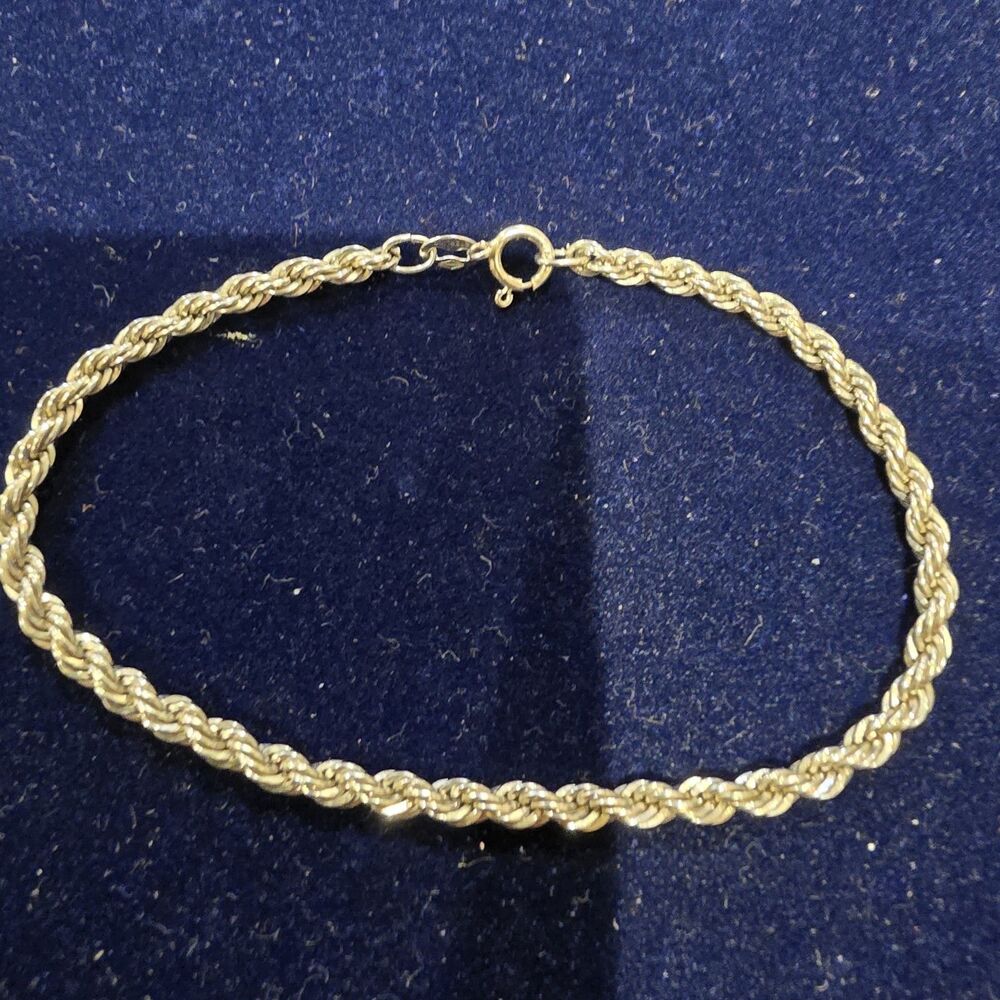 Vntg Rope Chain Bracelet 7" Spring Ring Clasp Metal No Stone, Classic gift 3 gr